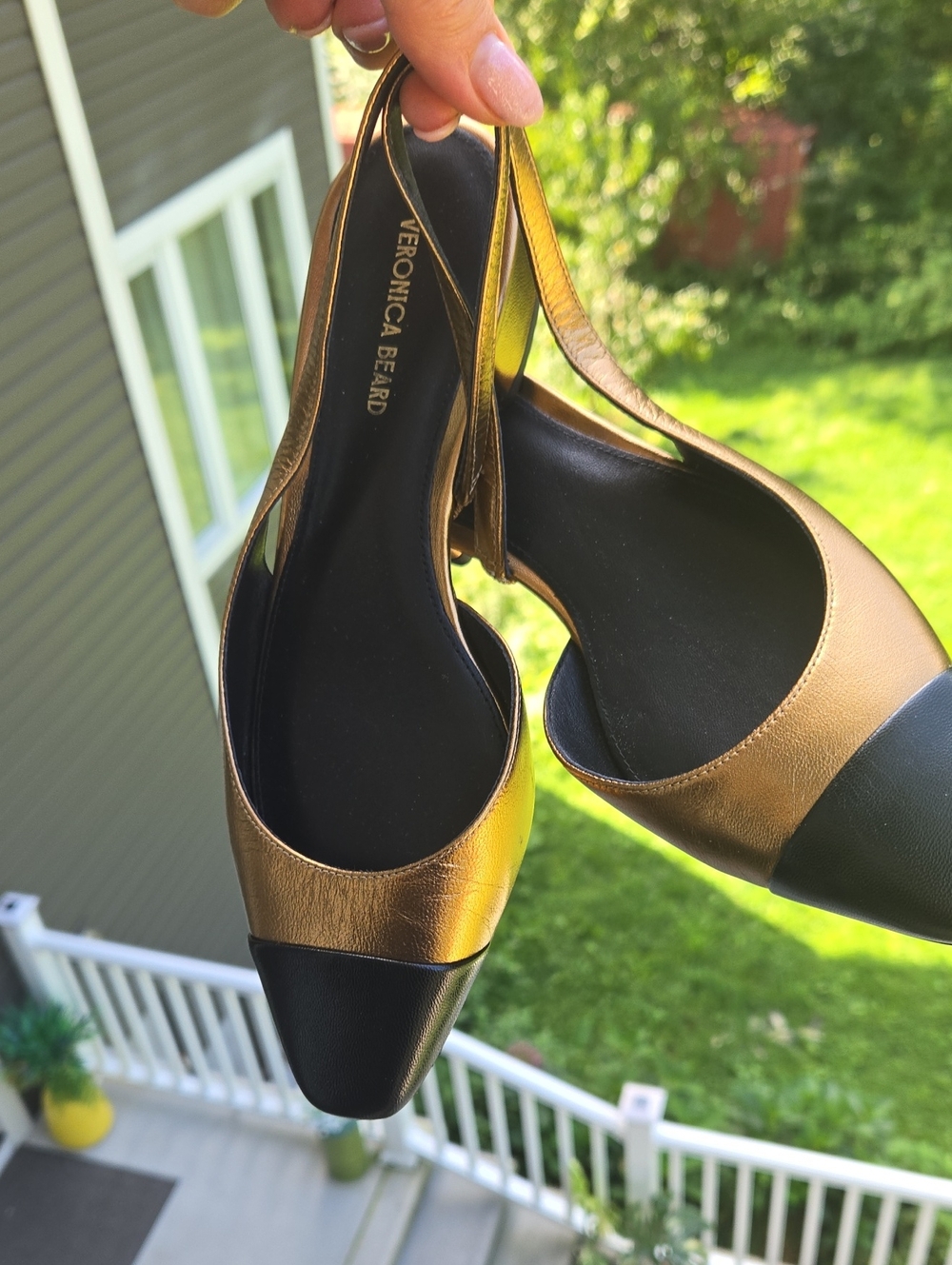 Veronica Beard Two-Tone Gold and Black Slingback Flats
